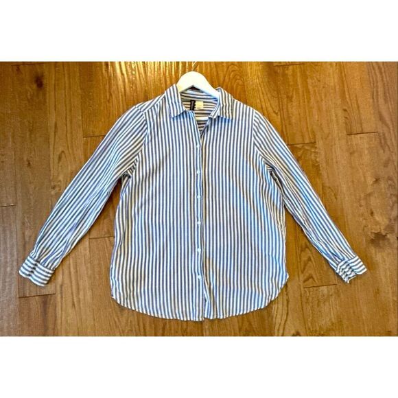 H&M classic blue cotton striped button down blouse 8 - Picture 8 of 8